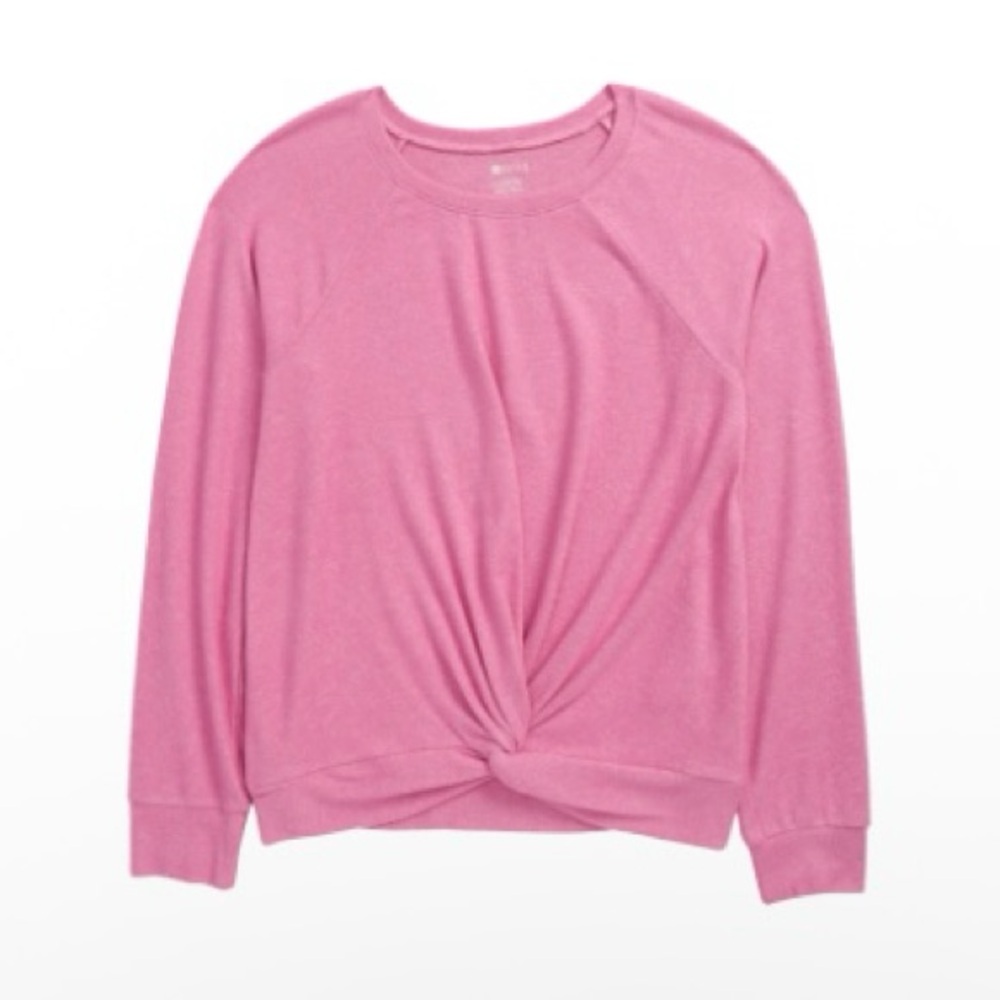 Zella Girl Supersoft Twist Front Long Sleeve Top Pink Heather Size S 7/8